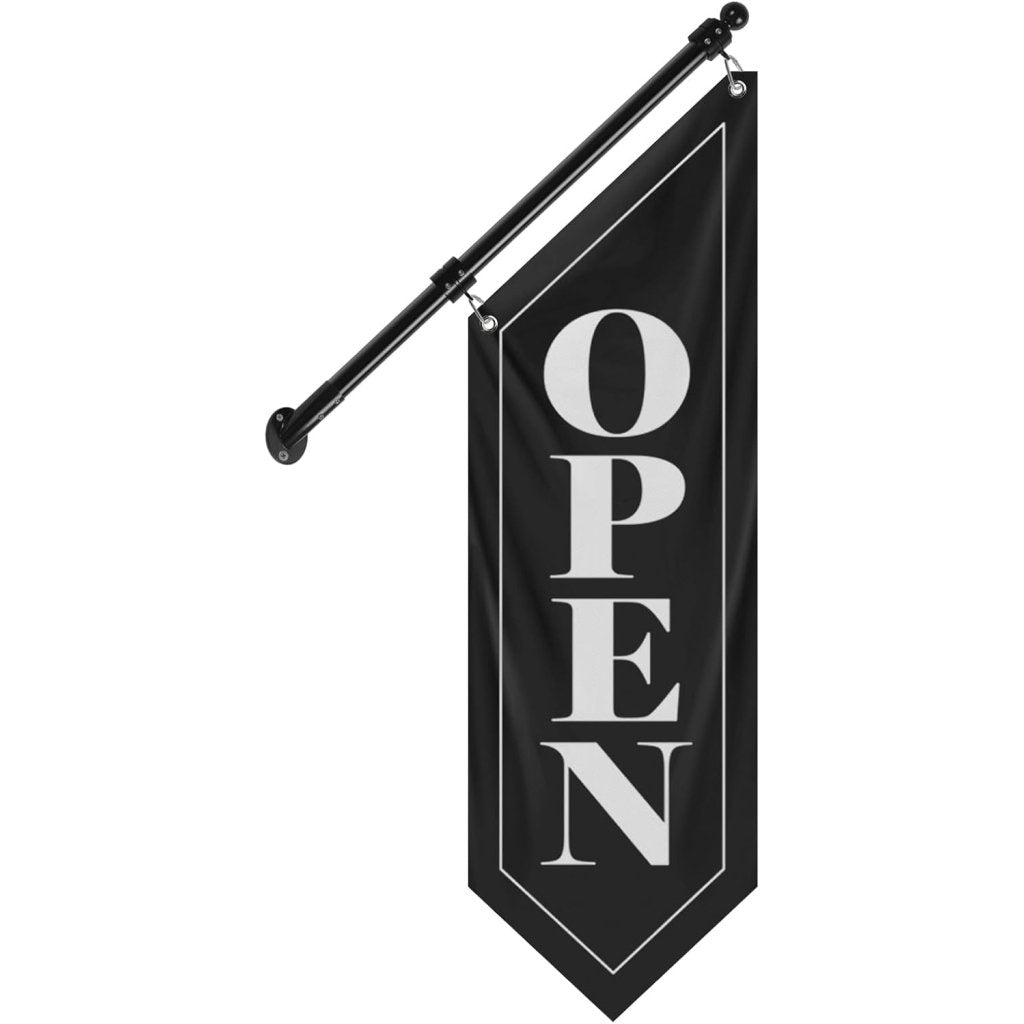 Vintage Style Open Flag, Double - Sided Three - ply Hanging Open Sign with Pole and Mounting Kit (Black - B, 27")